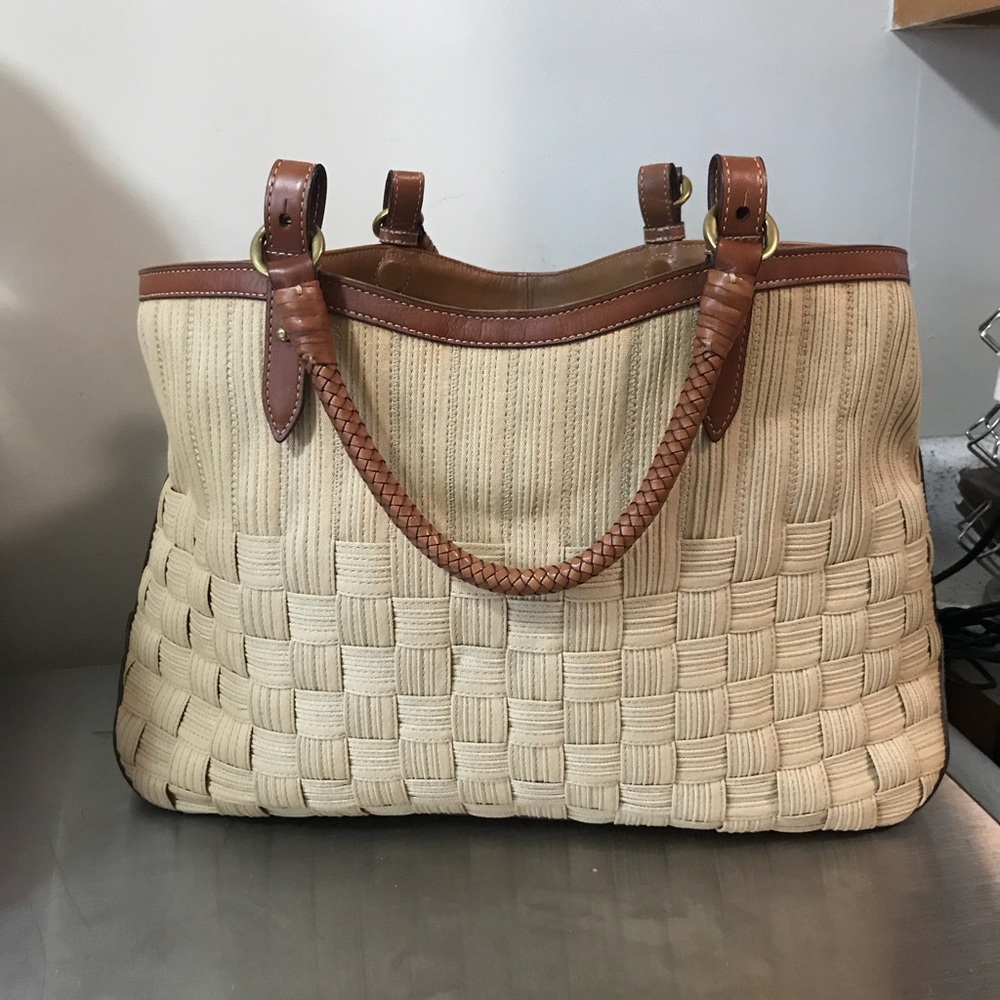 Cole Haan woven leather trim handbag tote❤️❤️❤️❤️ - Picture 1 of 8